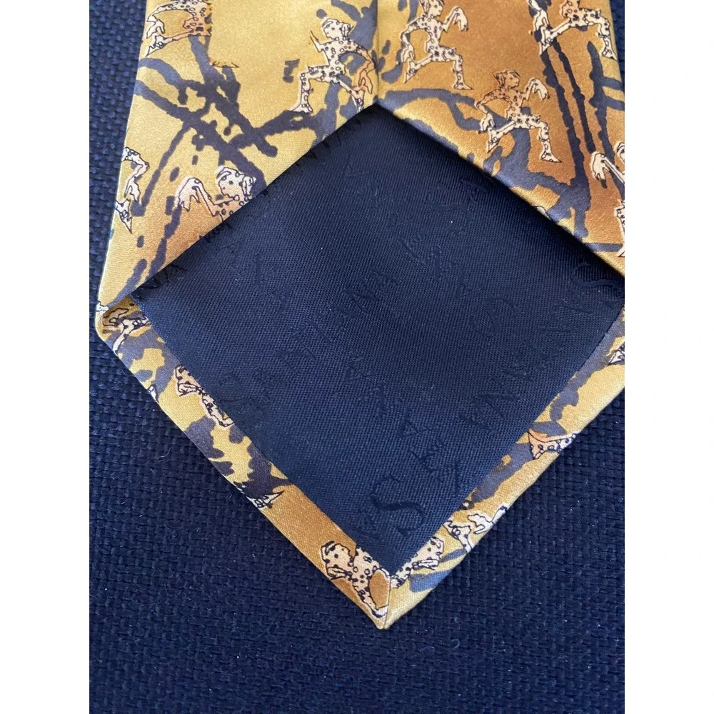 Carlos by Carlos Santana Mystic Man Silk Tie Gold Yellow Abstract Dancing Figure